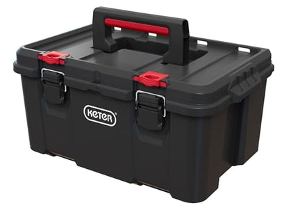 Keter Stack N Rolling Tool Box Modular Storage System 3 Piece | Black and Red, Heavy Duty, Weatherproof, All Terrain Wheels, Durable, Easy to Use, Telescoping Handle - color: Black/Red, size: 3PC System