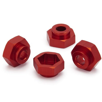 4PCS Aluminum Alloy 12mm Turn to 17mm Wheel Rim Hex Adapter Drive Hub Conversion Extension Compatible with Tamiya Axial Traxxa HPI Himoto HSP Losi Kyosho RC 1/10 On-Road Car Tires (Red) - color: Red