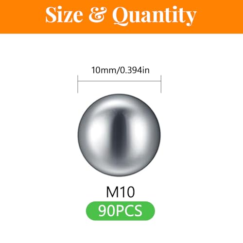 90 Pcs M10 Stainless Steel Bearing Balls, Metric Precision Bike Ball Bearings for Acrylic Paints, Nail Polish & Epoxy Resin, Durable Agitator Balls for Ball Bearings - size: M10-90Pcs