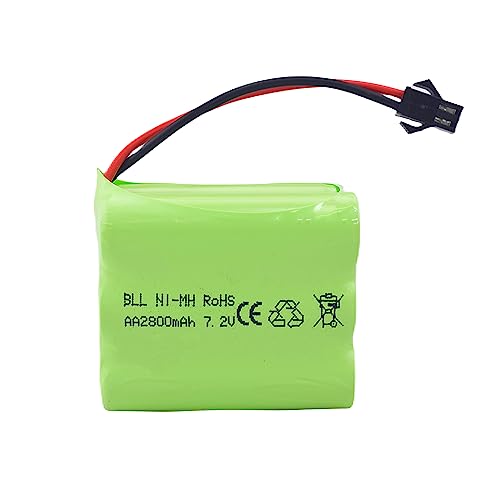 2PCS AA 7.2V 2800mAh Ni-MH High Capacity Battery with SM-2P Plug and 2PCS USB Charging Cable for Toy Tank Engineering, Flat Semi-Trailer Trucks, RC Cars Spare Batteries Pack