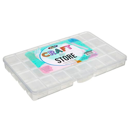 RoseArt Transparent 32 Grid Plastic Storage Box with Fixed Dividers - Organization Container for Loose Beads, Washi Tapes, Jewelry Supplies, Fishing Tackle and More - Made in U.S.A.