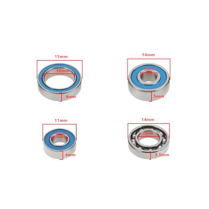 16PCS RC Off-Road Car Front and Rear Bearings Kit 5x11x4 mm 7x14x3.5mm Open 5x14x5mm 10x15x4mm Compatible with Axial SCX10.2 SCX10 II Ar44