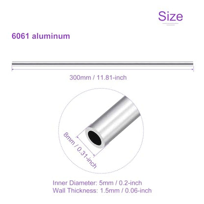 DMiotech 3Pack (8mm OD x 5mm ID) 6063 Aluminum Round Tube 300mm Length Industry Metal Tubing for Machinery Frame Construction DIY Projects - size: 8mm x 5mm x 300mm