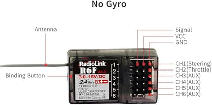 Radiolink 2.4Ghz R6F 6 Channels RC Receiver Long Distance Control for Car/Boat Surface Remote Controller RC6GS V2/RC4GS V2/RC4GS V3/RC6GS V3/RC8X/T12D/T16D/T8S/T8FB (No Gyro)