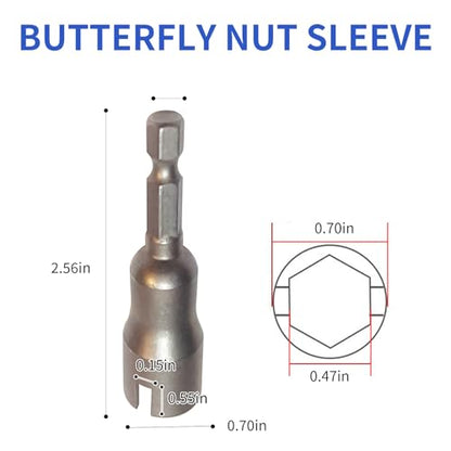 2 pcs Wing Nut Driver Set,Butterfly Hole Socket Wrench For Screws Eye And Panel 1/4” Hex Shank Wing Nuts Driver (Silvery)