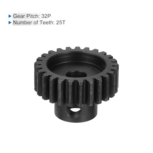 MECCANIXITY 2 Pcs RC 32P Hardened Pinion Gear 5mm Shaft, 25T Motor Gears Carbon Steel for 1/10 RC Model Car Boat Drone - style: 25T