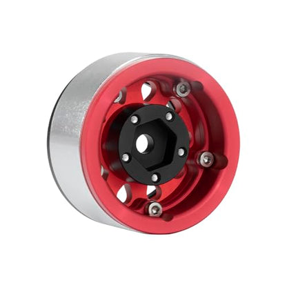 4PCS 1.55 Inch Aluminum Alloy Metal Beadlock Wheel Rim Hubs Replacement Accessory for AX90069 D90 TF2 CC01 Tamiya 1/10 RC Crawler Car Upgrade Parts(10Holes-Black Red) - color: 10holes-black Red