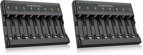 POWEROWL AA AAA Battery Charger 8 Bay, Independent Slot, USB Fast Charging for Ni-MH Ni-CD Rechargeable Batteries (Pack of 2) - size: Ultra-thin (Pack of 2)