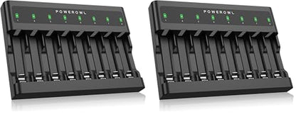 POWEROWL AA AAA Battery Charger 8 Bay, Independent Slot, USB Fast Charging for Ni-MH Ni-CD Rechargeable Batteries (Pack of 2) - size: Ultra-thin (Pack of 2)