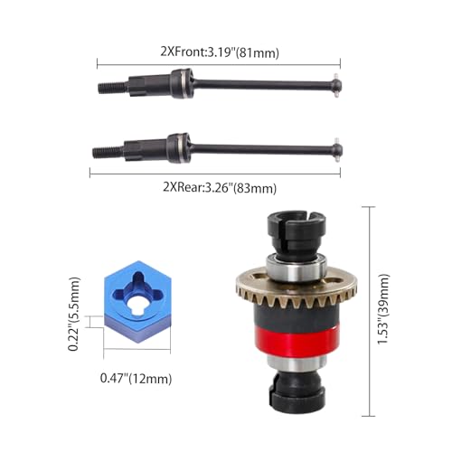 Assembled Differential for 1/18 Granite GROM 1/14 Mojave,CVD Shaft Dogbone CVD Joint Universal Axle Set,Accessories for ARRMA 1/18 2S Granite Granite GROM (RED&Black) - color: J-036