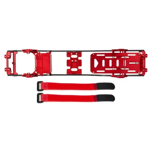 SCX10 Chassis Set for 1/10 RC Crawler w/Carbon Fiber Rails Metal Brace Skid Plate Adjustable Shock Mount Radio Box Battery Tray (Red Set) - color: Red Set
