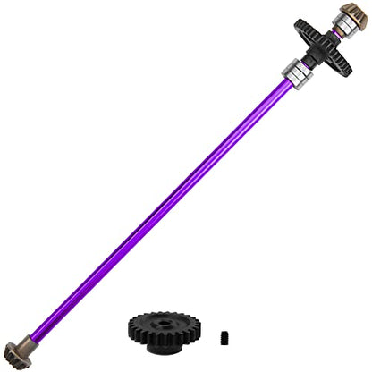 Metal Center Drive Shaft RC Car Central Transmission Shaft w/ 27T Motor Gear Upgrade Part Compatible with Wltoys 124018 124019 1/12 RC Car Buggy (Purple) - color: Purple