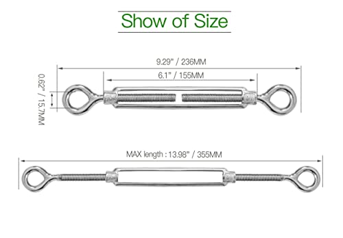 6PCS M10 Eye & Eye Turnbuckle 304 Stainless Steel Turnbuckle Wire Rope Tension Heavy Duty Turnbuckles for Cable Railing Wire Rope Hardware Kit (M10, Eye & Eye) - style: Eye & Eye-M-10