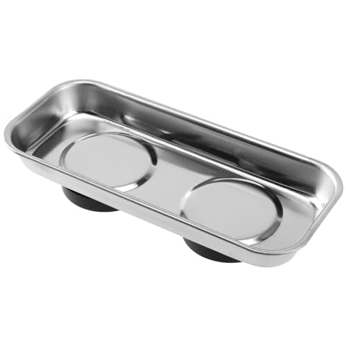 SINJEUN 10 Pieces Rectangle Magnetic Part Tray, 2 Sizs Magnetic Tray Set 6x2.55x1 and 2.95x1 Inch Stainless Steel Magnetic Tray Holder for Screws, Nut, Bolt and Metal Part - size: Rectangle + Round