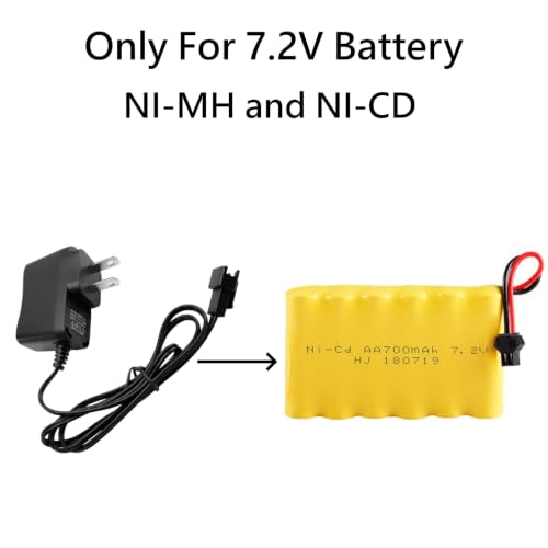 RC Battery Charger for 7.2V NiMH/NiCd Battery Packs, 250mA AC Plug Charger with SM2P Connector for RC Hobbies RC Cars RC Airplanes RC Truck 7.2V Charger