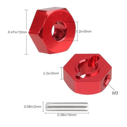 12mm Wheel Hex Hubs 5mm Axle Hole, Drive Adapter Set w/ M4 Flange Lock Nuts for 1/10 1/12 RC Car Truck Buggy, Compatible with Traxxas Tamiya Redcat Axial (Red) - color: Red