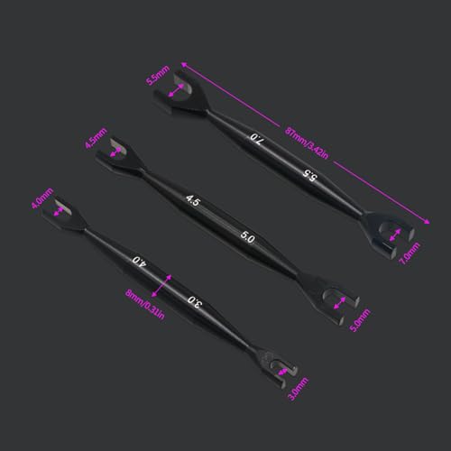 3pcs Aluminum Alloy Wrench 3-4mm 4.5-5mm 5.5-7mm Double End Universal Spanner Open End Small Wrench Set Repair Tool For Rc Car SCX10 Truck (Black) - color: Black
