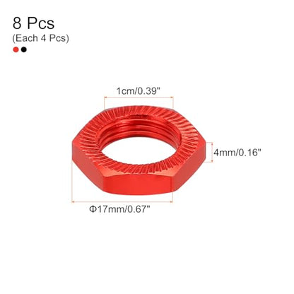 MECCANIXITY Aluminum 17mm RC Wheel Nut Thread M12x1.0mm Hex Wheel Nuts RC Wheel Nut for 1/8 RC Model Car Trucks Off Road Car Upgraded Parts Pack of 8(Red & Black) - color: Red & Black