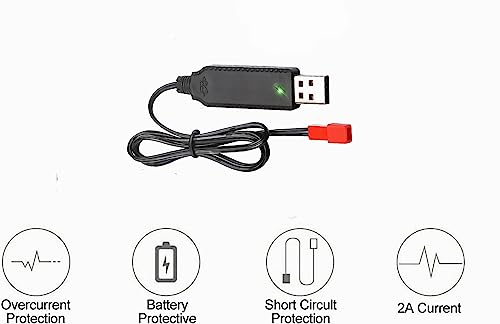 Universal Battery Charger Cable with JST Connector Plug for 3.7V 1S Lipo & 3.6V 3S Ni-MH/Ni-CD Battery Packs, Compatible with RC Car, Boat, Plane, Drone, Tank, Helicopter