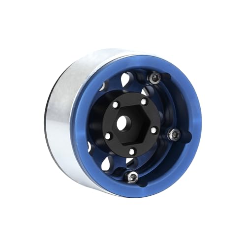 4PCS 1.55 Inch Aluminum Alloy Metal Beadlock Wheel Rim Hubs Replacement Accessory for AX90069 D90 TF2 CC01 Tamiya 1/10 RC Crawler Car Upgrade Parts(10Holes-Black Blue) - color: 10holes-black Blue