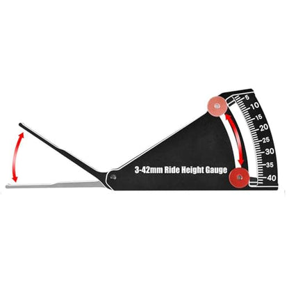 RC Car Ride Height Gauge Adjustable 3-42mm RC Wheel Height Rim Camber Gauge | Wide 3-42mm adjustable range for height&rim camber, durable alloy construction, clear sliding markings, compact pit-side tool