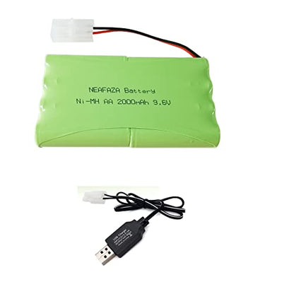 9.6V 2000mAH NiMH RC Car Flat 8-Cell AA Rechargeable Replacement Hobby Battery Pack and USB Charger Cable with Standard Tamiya Connector for RC Monster Truck, RC Battle Tank and Vehicles