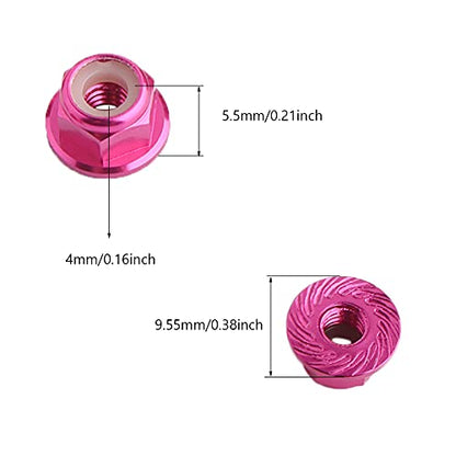 8PCS Flange M4 Lock Nuts Serrated Nylon Self-Tightening Aluminum M4 Wheel Hardware for Axial HPI TLR ECX Model RC Car Vehicles Upgraded Replacement Parts (Rosy Red) - color: Rose Red