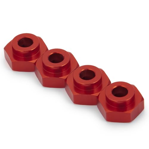 4PCS Aluminum Alloy 12mm Turn to 17mm Wheel Rim Hex Adapter Drive Hub Conversion Extension Compatible with Tamiya Axial Traxxa HPI Himoto HSP Losi Kyosho RC 1/10 On-Road Car Tires (Red) - color: Red