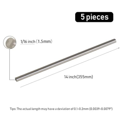 5Pcs 1.5mm × 14" Length 304 Stainless Steel Rods, Metal Shaft Rod for DIY Craft, Industry, Metal Working Hobbies(5pcs, 1.5mm × 14") - size: 0.059" Dia, style: 14" × 5pcs