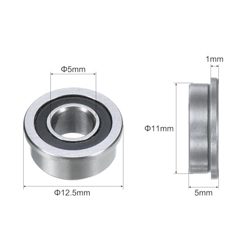 uxcell F685-2RS Flanged Ball Bearing 5x11x5mm Double Sealed Chrome Steel Flange Bearings, 10pcs - size: F685-2RS
