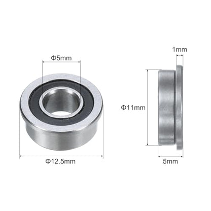 uxcell F685-2RS Flanged Ball Bearing 5x11x5mm Double Sealed Chrome Steel Flange Bearings, 10pcs - size: F685-2RS