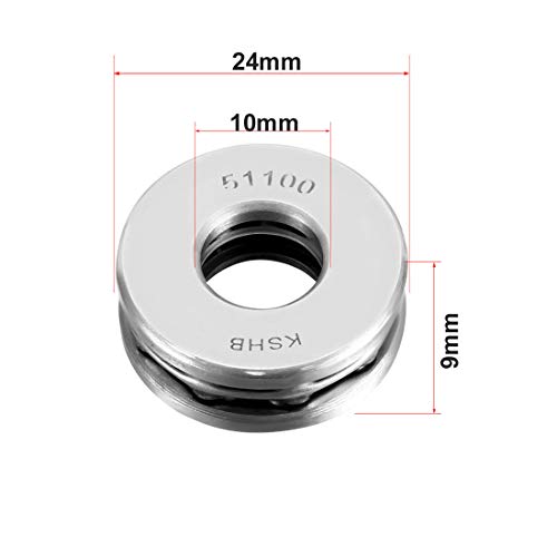 uxcell 51100 Thrust Ball Bearings 10mm x 24mm x 9mm Chrome Steel ABEC3 Single Row Roller 2pcs - size: 10mmx24mmx9mm