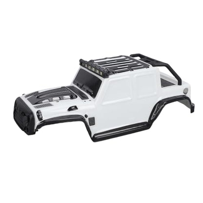 RC Car Body Shell, Polycarbonate Replacement Cover with LED Roof Lights, 27 X 10 X 9 Cm, Pressure Printed Truck Body for 1:16 Scale SCY16103PRO Off Road Racing (White) - color: White