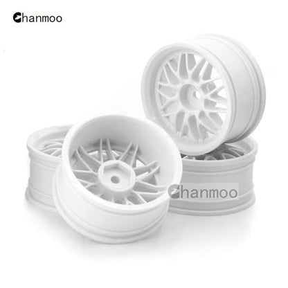 1/10 RC On Road Wheels Hubs 12mm Hex Hard Plastic Drift Rims for 1:10 Scale Rally Racing Car Tires Tamiya TT01 TT02 XV01 A959 PTG2 144001 HPI KYOSHO HSP PTG2 Touring Street Tyres 4PCS (White) - color: White