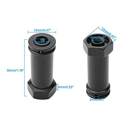Pack of 4 Aluminum 12mm Wheel Hub Hex Adapters 30mm Extension Offset Upgrade Parts for Traxxas Slash 4x4 HQ 727 1/10 RC Short Course Truck, Black - color: Black
