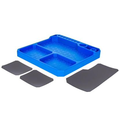 1/10 1/18 1/24 Rc Car Organizer Tray Silicone Tool Holder Storage Box 155x155mm Models Upgrade Replacement Modify Parts RC Car Repair Kit - color: Blue