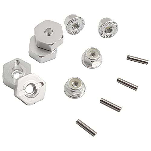 12mm Wheel Hex Hubs Drive Adapter 5mm Thick & Flange M4 Lock Nuts Aluminum for Redcat Axial HSP WLtoys Himoto RC Truck Model Car Upgrade Parts (Silver) - color: Silver