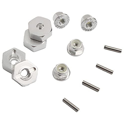 12mm Wheel Hex Hubs Drive Adapter 5mm Thick & Flange M4 Lock Nuts Aluminum for Redcat Axial HSP WLtoys Himoto RC Truck Model Car Upgrade Parts (Silver) - color: Silver