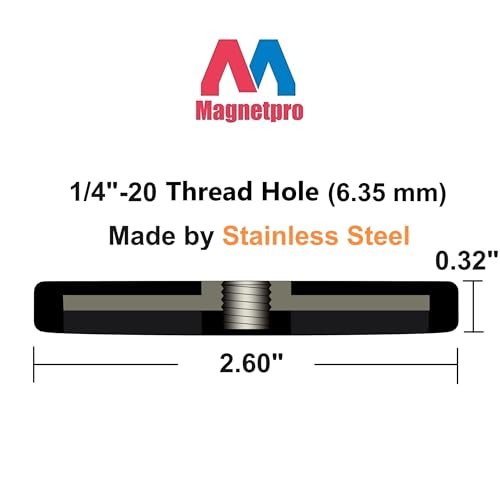 Magnetpro 2 Pieces Strong Rubber Coated Mounting Magnets 65 LB | Anti-Scratch & Anti Corrosion Over 65 LB Adhesive Power, 1/4"-20 Stainless Steel Thread Hole with Bolts for PTZ, Camera - size: 65LB - 1/4"-20 Female SS 2P