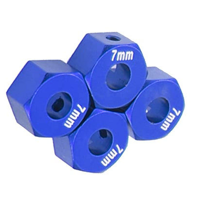 Metal 12mm Hex Wheel Hubs 7mm Thick Drive Adapters with Flanged Lock Nuts Compatible with Traxxas 1/10 4WD Rustler Slash Stampede RC Car，Replace Part 1654 (Blue) - color: Blue