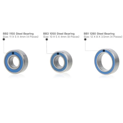 16Pcs Steel Rubber Sealed Ball Bearing Kit for Tamiya TT-02 Chassis RC On-Road Car Upgrade Accessories