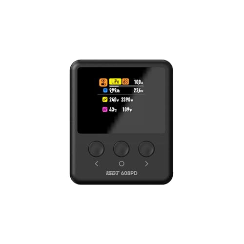 ISDT 608PD Lipo Battery Charger,DC 240W/10A,USB C PD 100W/5A Smart Charger for RC Batteries Balance Charger for Life/Lilon/LiPo/LiHV (1-6S),NiMH(1-16S),Pb (1-12S) Batteries