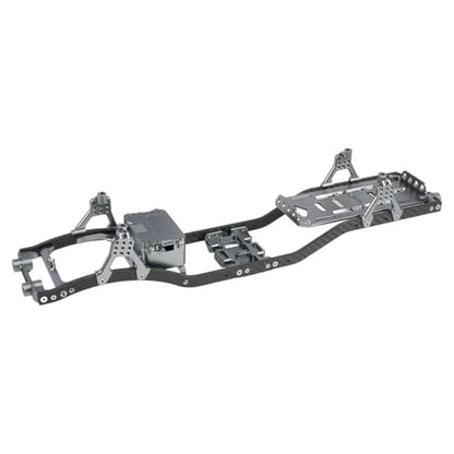 for SCX10 Chassis Set for 1/10 RC Crawler w/Carbon Fiber Rails Metal Brace Skid Plate Adjustable Shock Mount Radio Box Battery Tray(Gray Set) - color: Gray Set