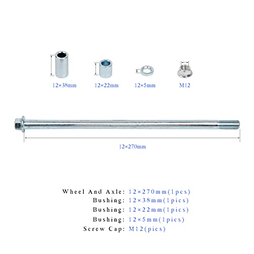 Mokuo 12mm 270mm Front Rear Axle with Bushing 5mm 22mm 38mm Fit for Pit Dirt Bike Moped Scooter QUAD ATV Mini Bike Parts - size: 12-270
