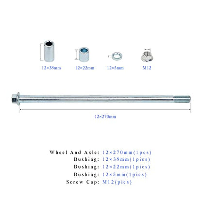 Mokuo 12mm 270mm Front Rear Axle with Bushing 5mm 22mm 38mm Fit for Pit Dirt Bike Moped Scooter QUAD ATV Mini Bike Parts - size: 12-270