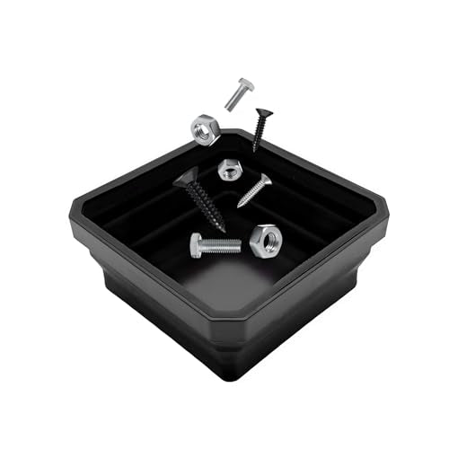 Collapsible Magnetic Parts Tray, 4.5" Square Silicone Tool Tray with Dual-Sided Magnetic Base, Foldable Small Metal Parts Organizer Storage Bowl for Screws Bolts Nuts Washers (Black) - color: Black