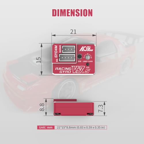 AGFRC 4g AVCS Gyro for RC Mini-Z Drift Car (GY04M V3.5 Red) | 3.7-8.4V, 20mA, AVCS & Normal Dual Modes, 32-bit PID Control, for Mini-Z 1/27-1/28, 21×15×8.8mm - color: Red