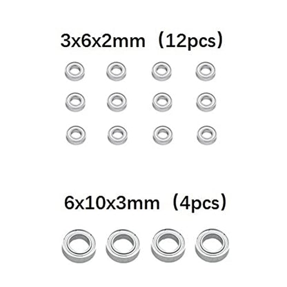 16PCS Steel Bearing 3X6X2mm 6X10X3mm for WPL C14 C24 B36 MN D90 MN-90 MN99S RC Car Spare Parts Upgrade Accessories (Parts), Silver, LiKEEHNZZS362