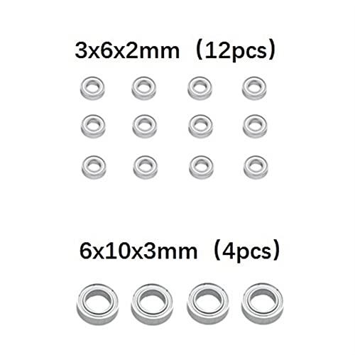16PCS Steel Bearing 3X6X2mm 6X10X3mm for WPL C14 C24 B36 MN D90 MN-90 MN99S RC Car Spare Parts Upgrade Accessories (Parts), Silver, LiKEEHNZZS362