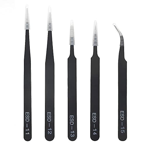 10PCS Precision Tweezers Set Anti-Static Industrial Tweezers Set Stainless Steel Tweezers Kit for Electronics Lab Jewelry and Craft Making（Black） - size: 10Pack
